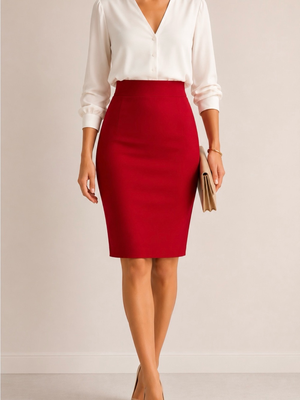 Classic Red Pencil Skirt - Tailored High-Waist